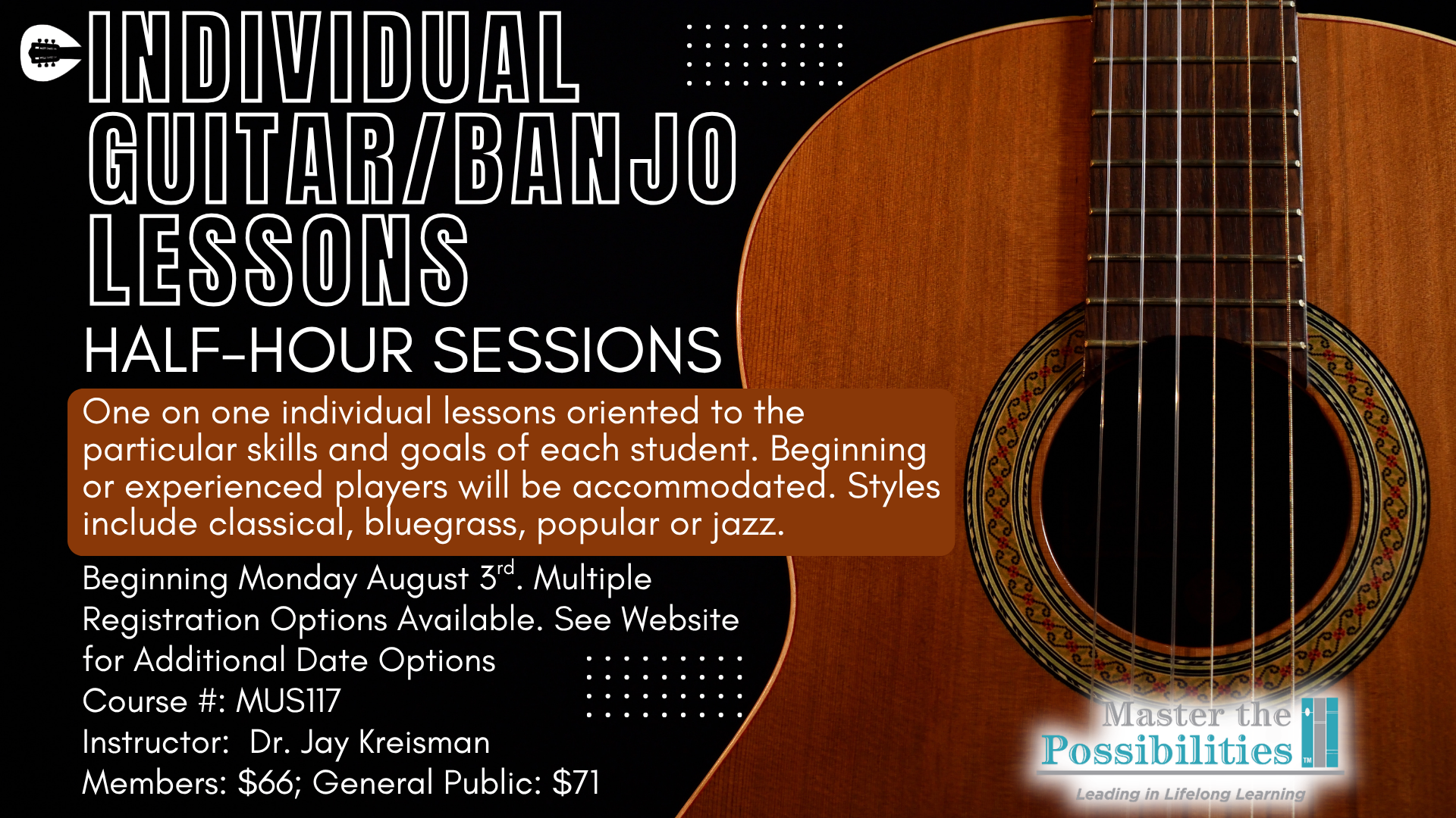 Individual Guitar/Banjo Lessons - Half-hour sessions Promo Image
